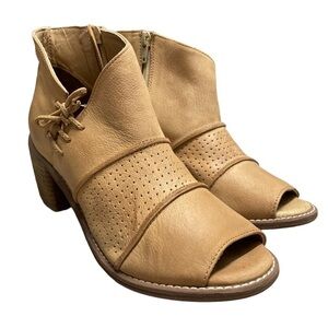 ROAN by Bed Stu Katherine Ankle Leather Boots Open Toe Chunky Heel